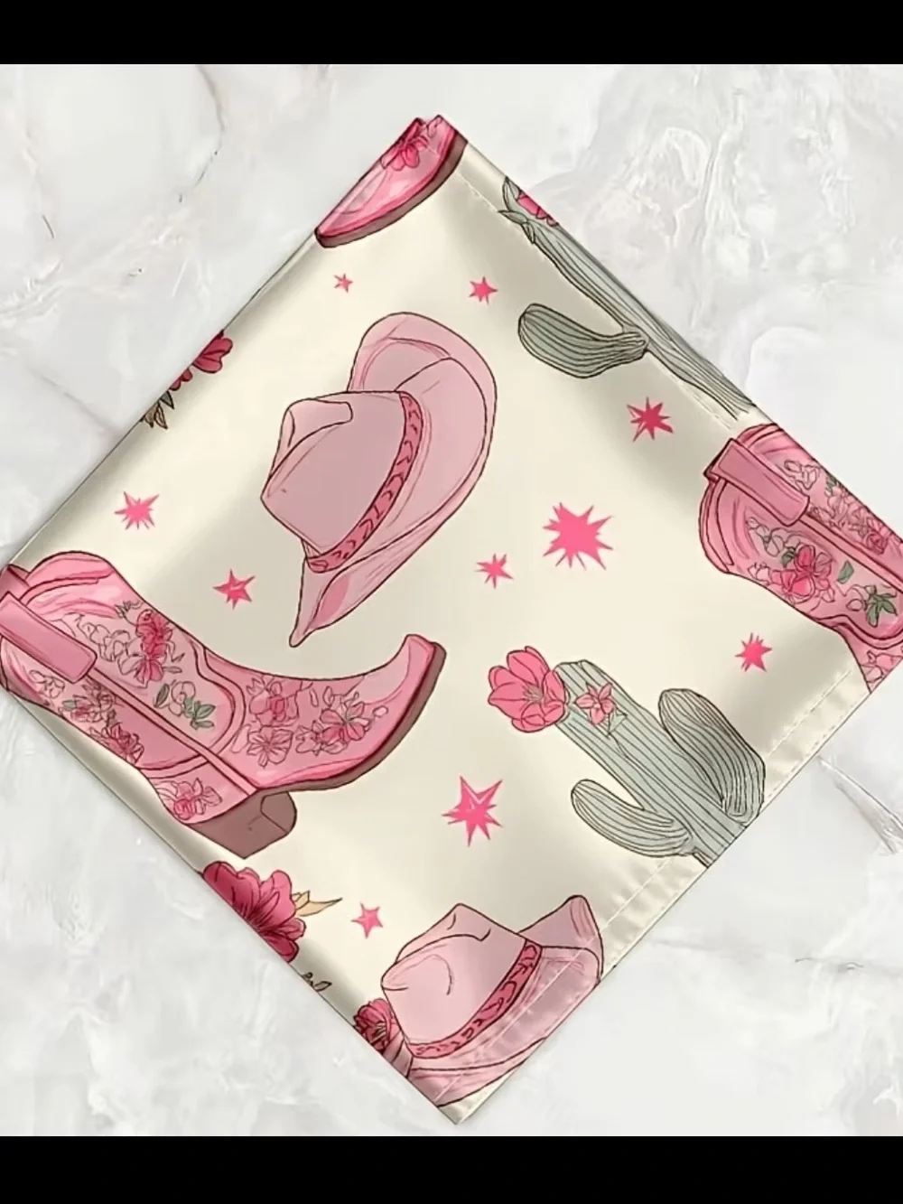 Pink Western Boots & Hat Print Silky Scarf 35”